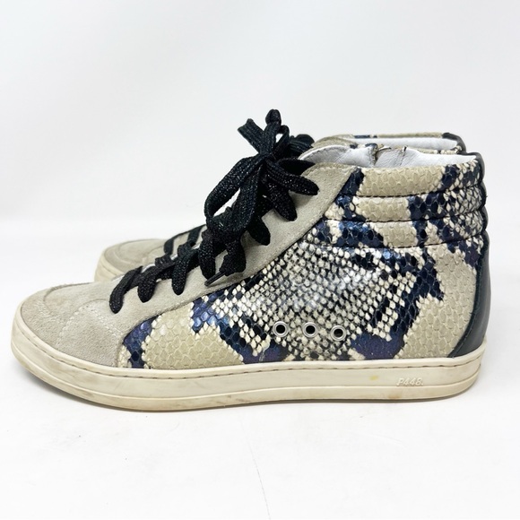 P448 WHIPY PYTHON TAUPE BLACK SNAKESKIN SKATE HIGH TOP SNEAKERS WOMENS SZ 7 - Picture 1 of 6